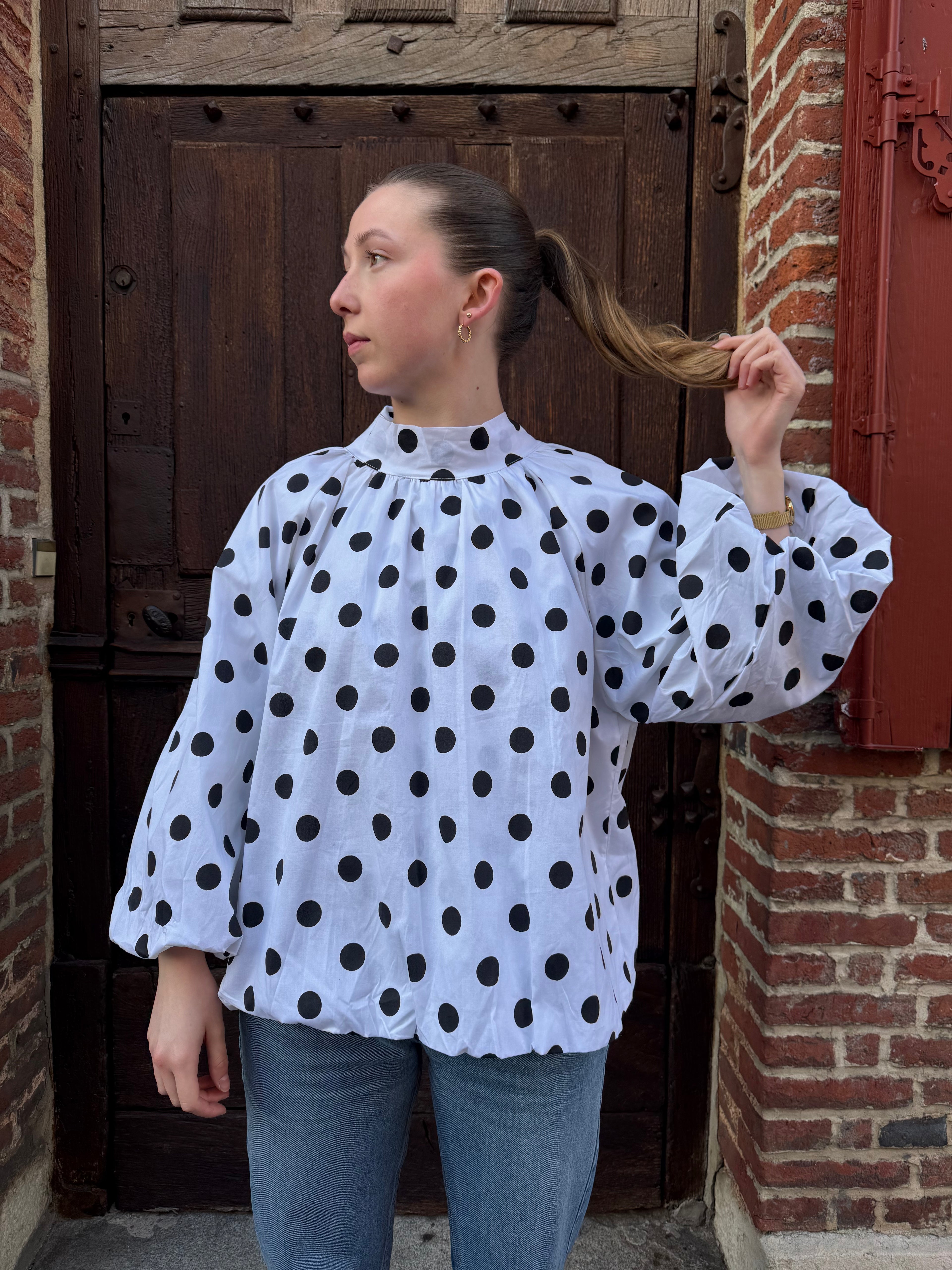 BLOUSE DOS NU BLANCHE À POIS