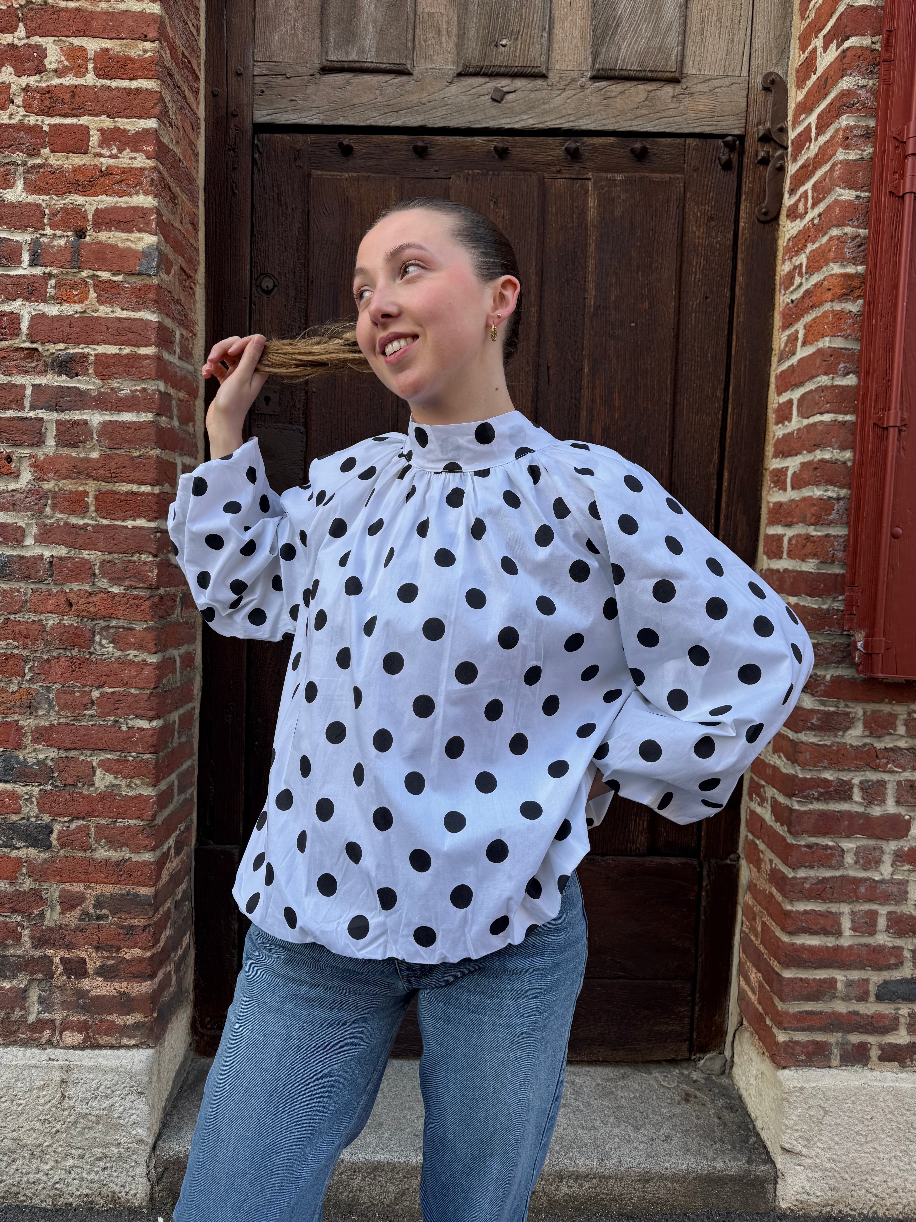 BLOUSE DOS NU BLANCHE À POIS