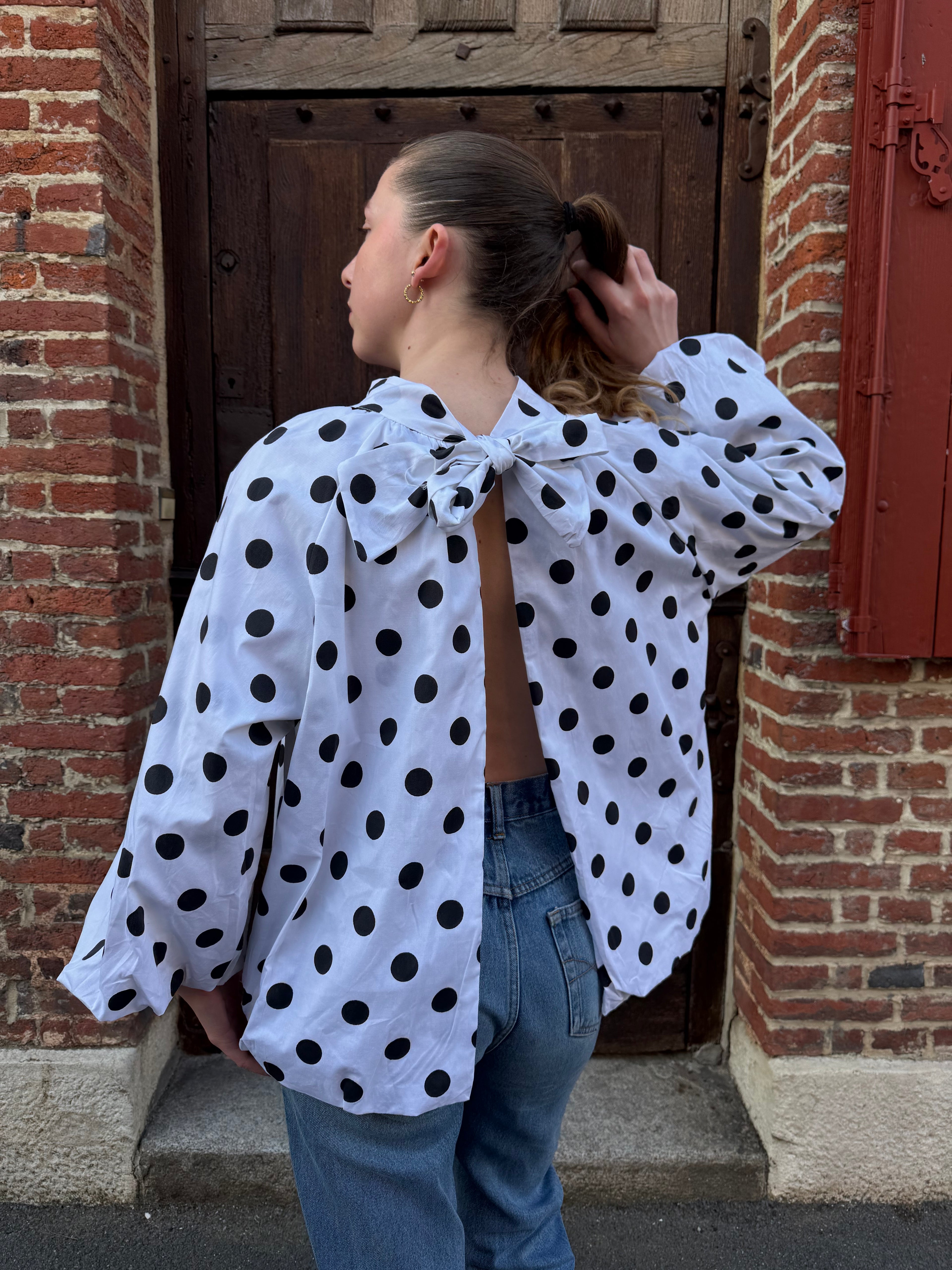BLOUSE DOS NU BLANCHE À POIS